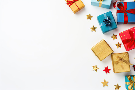 Christmas gift boxes on white background, a Holiday Photo by AlyaAnd