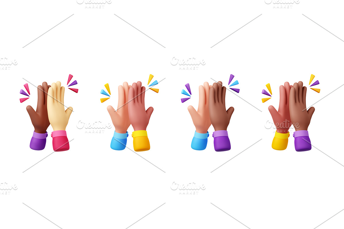 High five 3d render multiracial, a Characters & Person 3D Model by art PVP - market