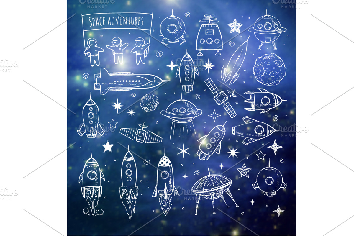 Astronomy and space doodle elements, a Technology Illustration by Elina_Li (Photo 9 of 18)