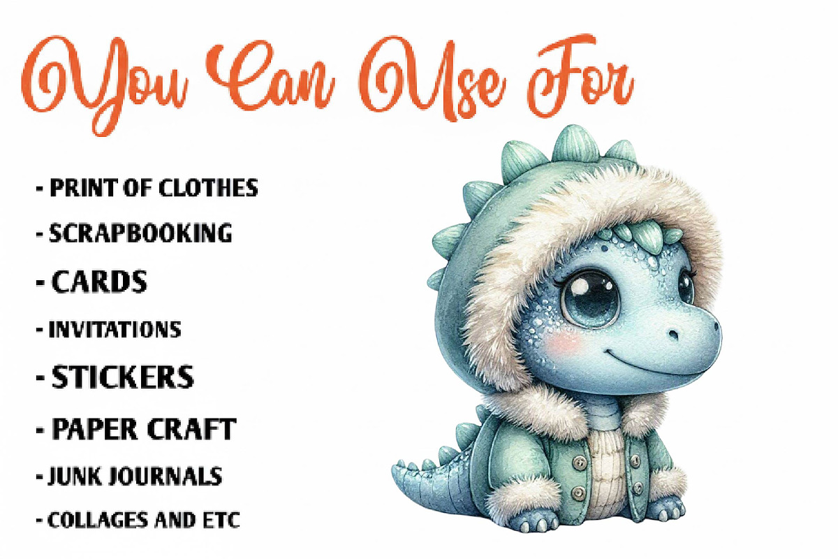 Cute Watercolor Dinosaur Clipart, a Seasonal Illustration by CreationArt (Photo 5 of 7)