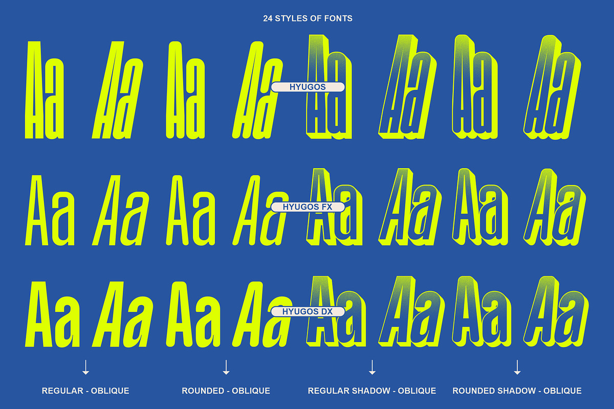 Hyugos | Condensed Shadow Font!!, a Sans Serif Font by Fateh.Lab (Photo 2 of 12)