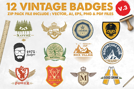 12 Vintage Badge Logos Version 3