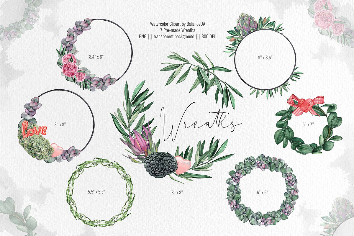 Floral Watercolor clipart, Love, a Decorative Illustration by BalanceUA (Photo 6 of 12)