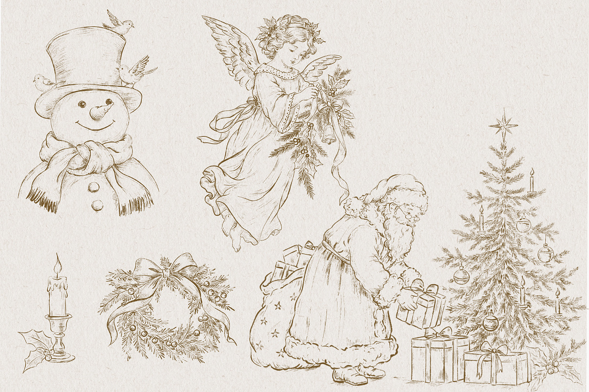 Victorian Line Art Christmas Set, a Decorative Illustration by AlenaVlasko stock Market (Photo 6 of 13)