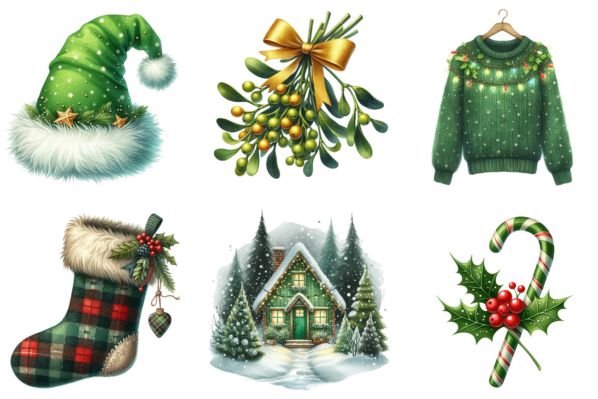 Green Christmas Sublimation Clipart, an Illustration by DreamArtGraphic (Photo 2 of 5)