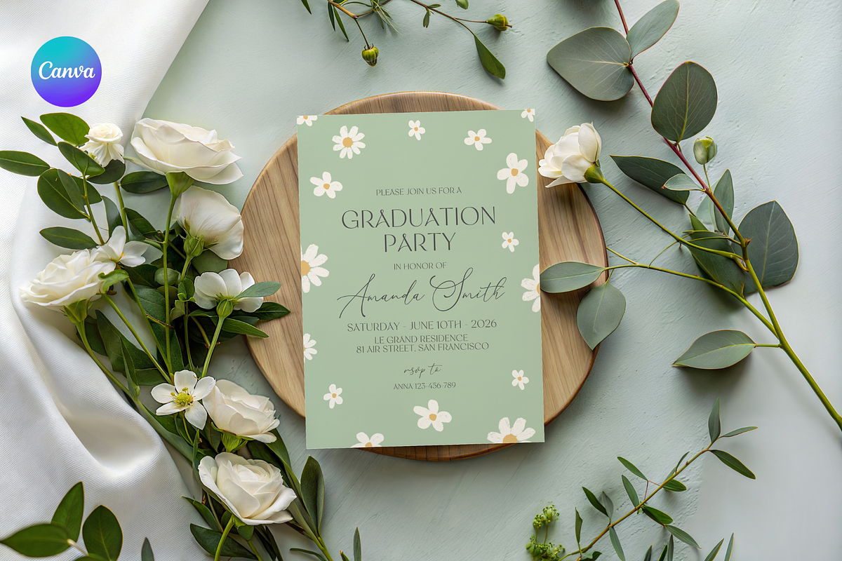 Cute Daisy Graduation Invitation, an Invitation Template by MockupWizard (Photo 1 of 3)