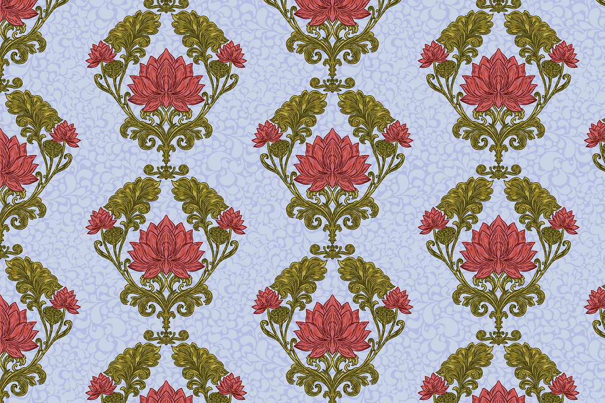 Vintage Lotus Art Nouveau Patterns, a Pattern Graphic by NayaChu (Photo 3 of 9)