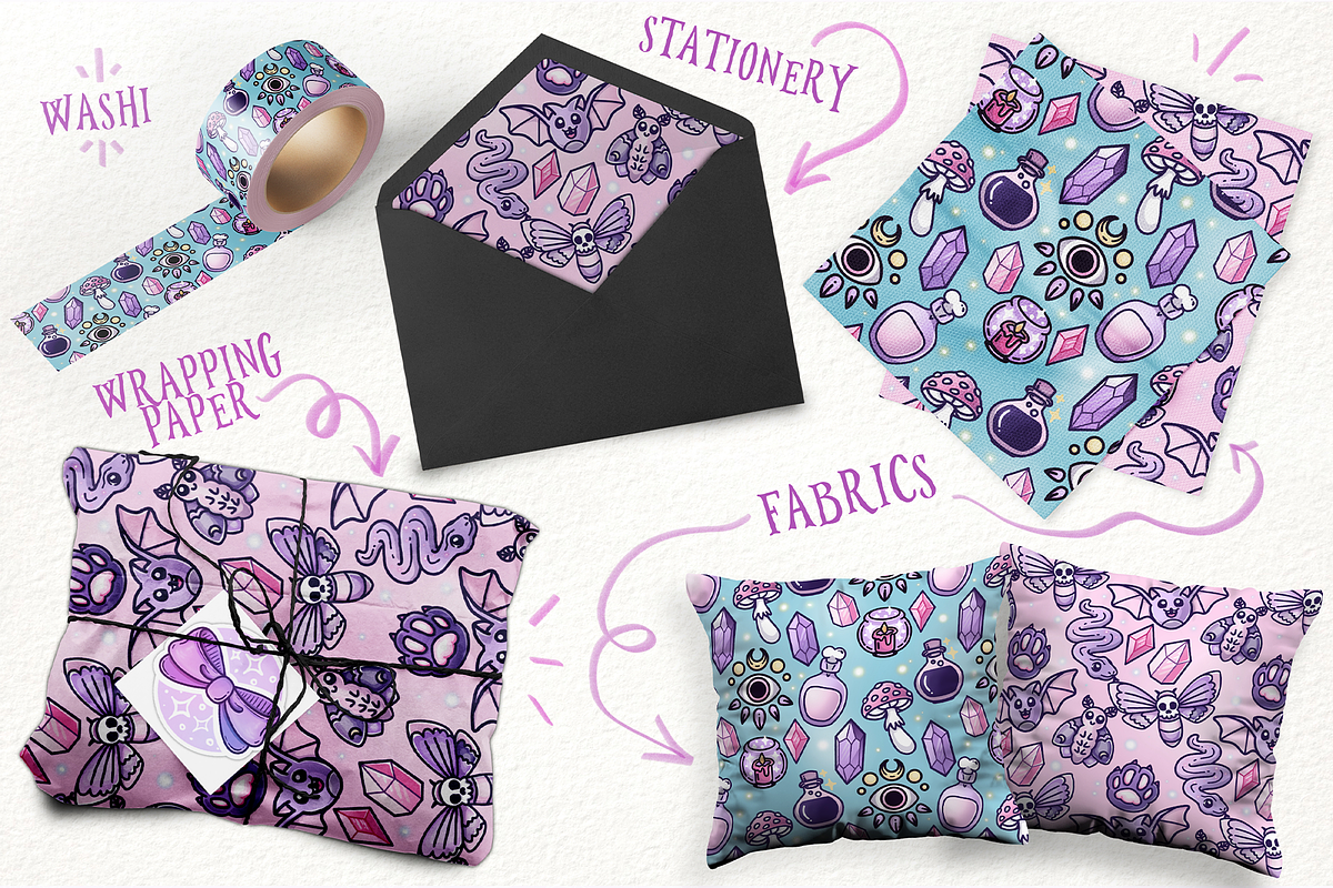Kawaii Witch  Seamless  patterns, a Pattern Graphic by Sonch' s Curiosities (Photo 2 of 3)