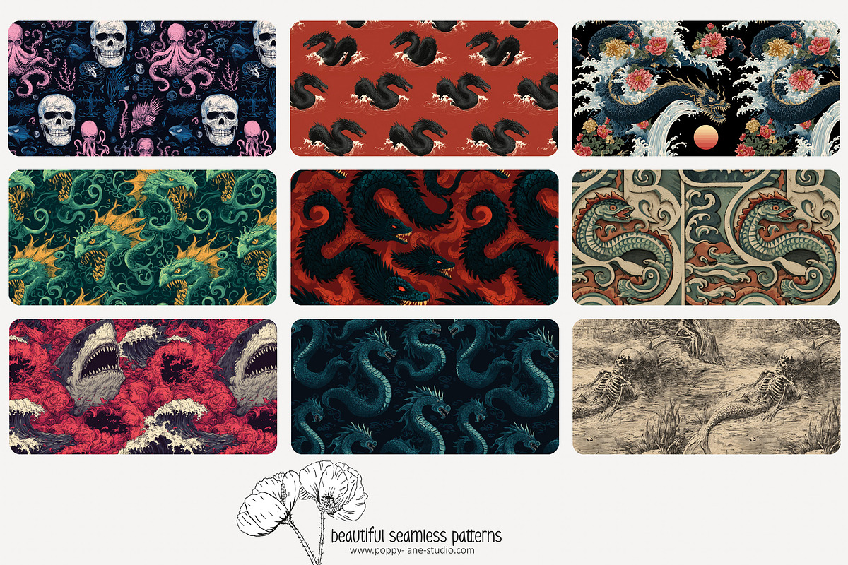70 sea monster seamless pattern, a Pattern Graphic by Poppy Lane Studio (Photo 9 of 10)