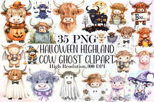 Halloween Highland Cow Ghost Clipart, an Illustration by Sublimation Artist