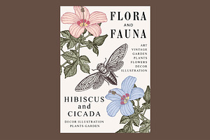 Set Flowers Hibiscus Cicada Card