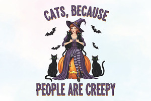 Sarcastic Halloween Cat Witch Creepy, an Illustration by CraftArtStudio