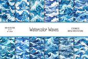Watercolor Waves Digital Paper, a Pattern Graphic by Chromolume Studio (Thumbnail 1 of 28)