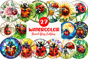 Round Stained Glass Ladybug png, an Illustration by CreationArt