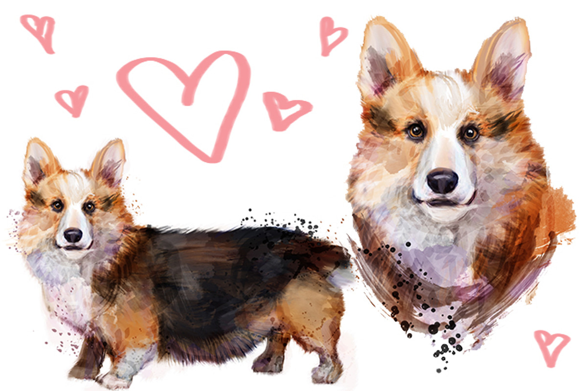 Set corgi dog fineart .6 styles, an Animal Illustration by art_mouse (Photo 6 of 7)