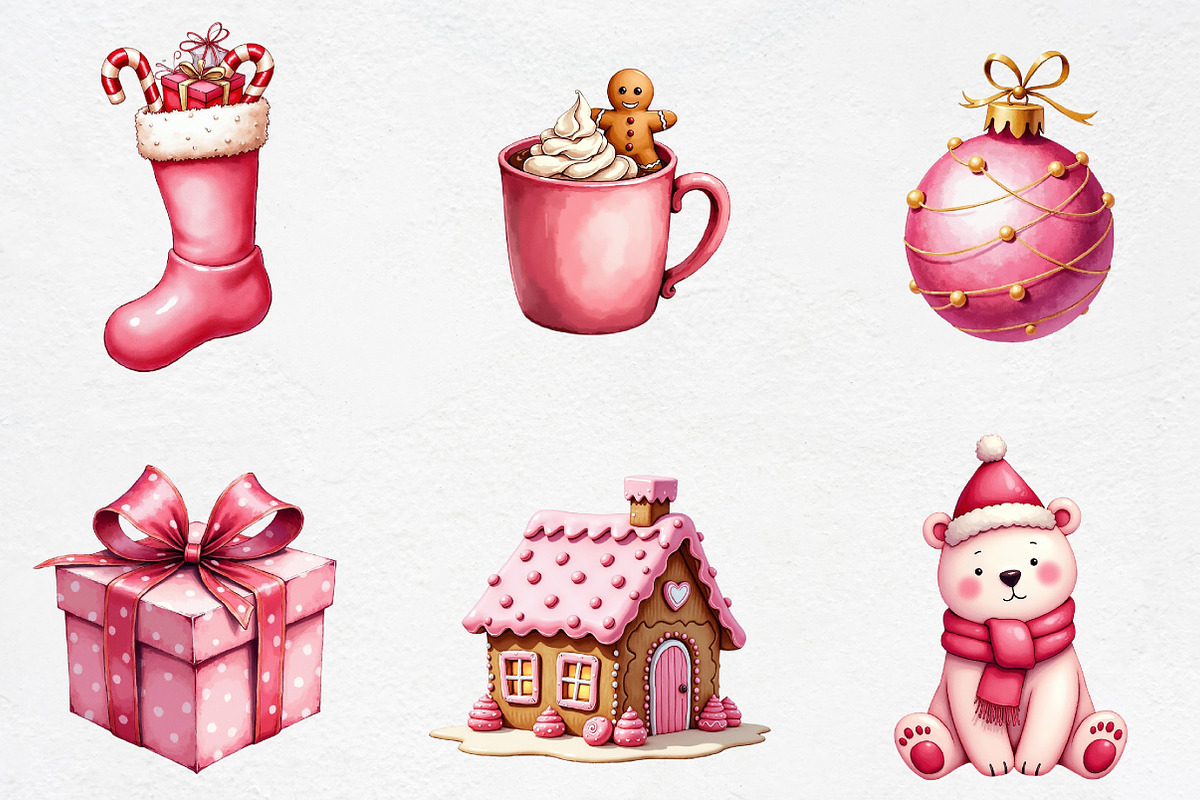 Preppy Pink Christmas Clipart, an Illustration by CrexoraLab (Photo 2 of 5)