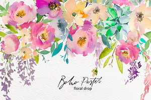 Boho Pastel Watercolor Flowers Set