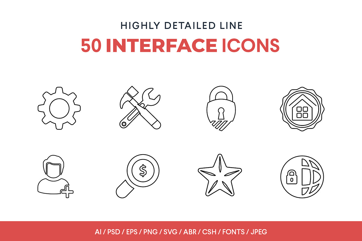 Line Icons Interface Set, an Outline Icon by Jumbo Icons (Photo 1 of 4)