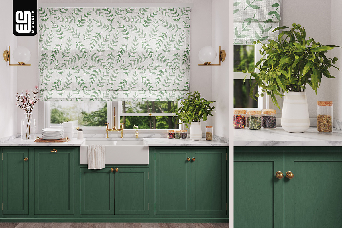 Roman Blinds on the Kitchen Mockup, a Household Mockup by SD Mockup (Photo 1 of 3)