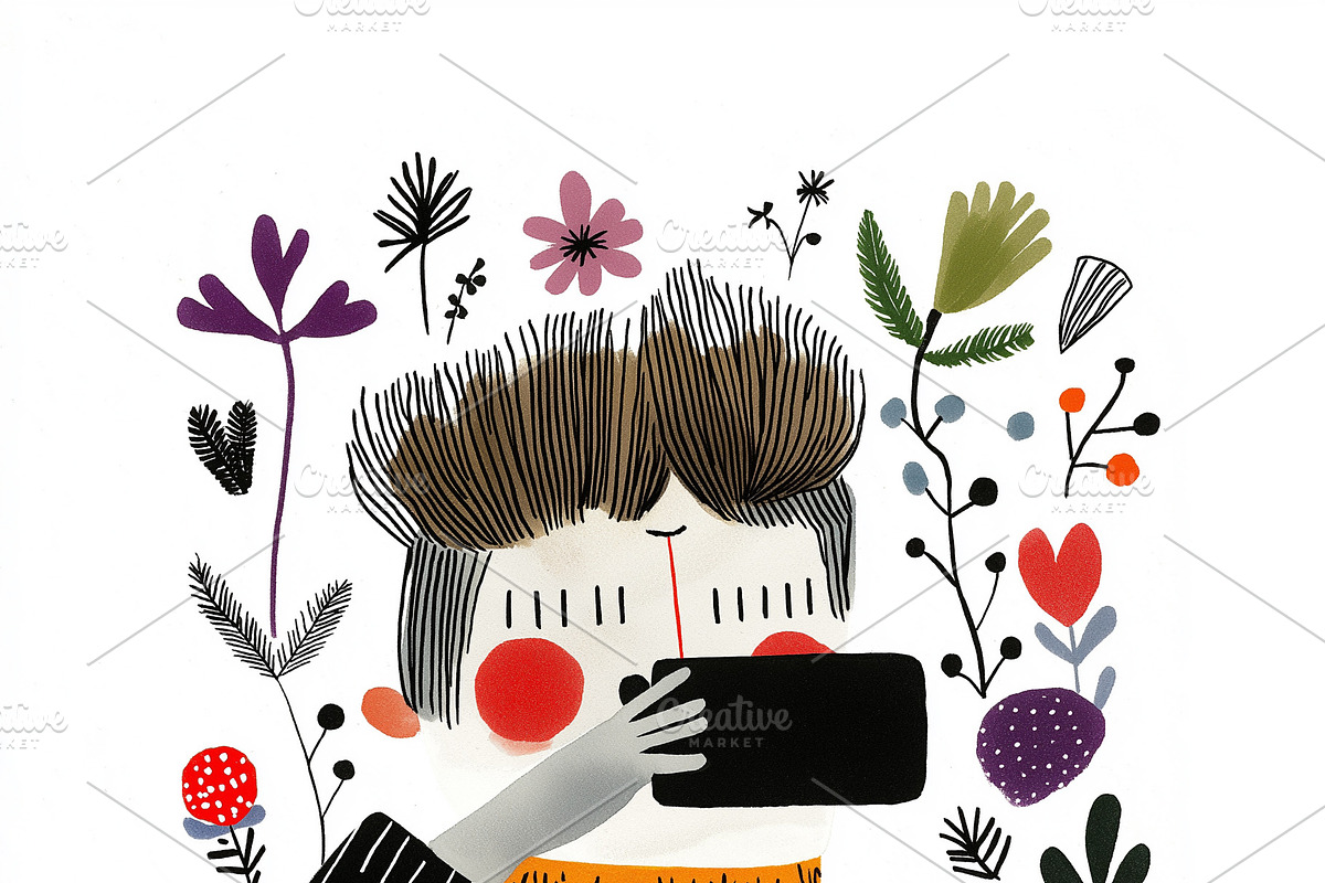 Teenage boy addicted to social media, a Person Illustration by Sybillla