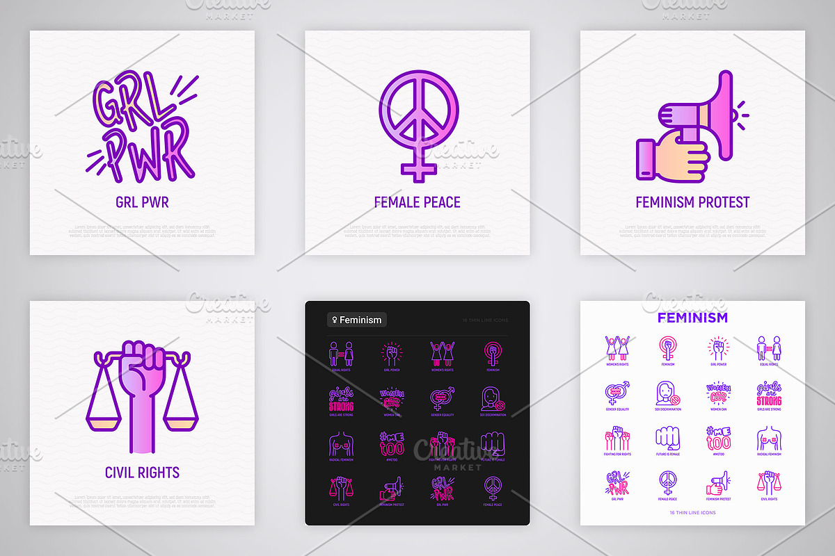Feminism | 16 Thin Line Icons Set, an Outline Icon by Alex Blogoodf (Photo 7 of 11)