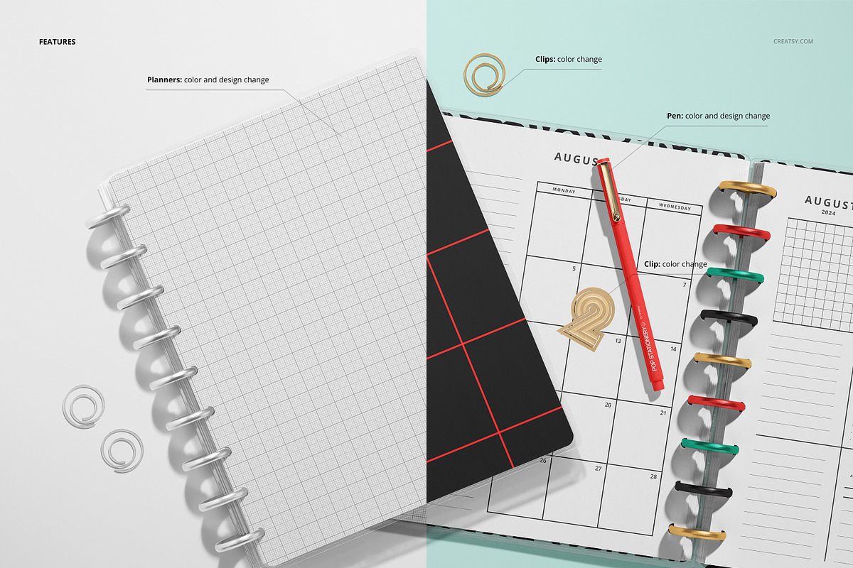 Top View Two Spiral Planners mockup, a Pens & Pencil Mockup by creatsy5 (Photo 3 of 5)