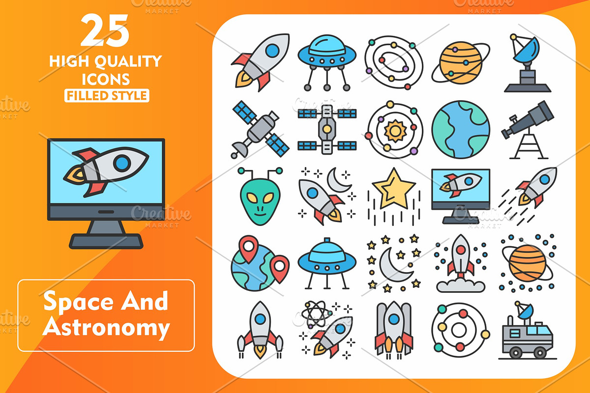 Space 25 Line Filled Icons, an Icon by Pexelpy
