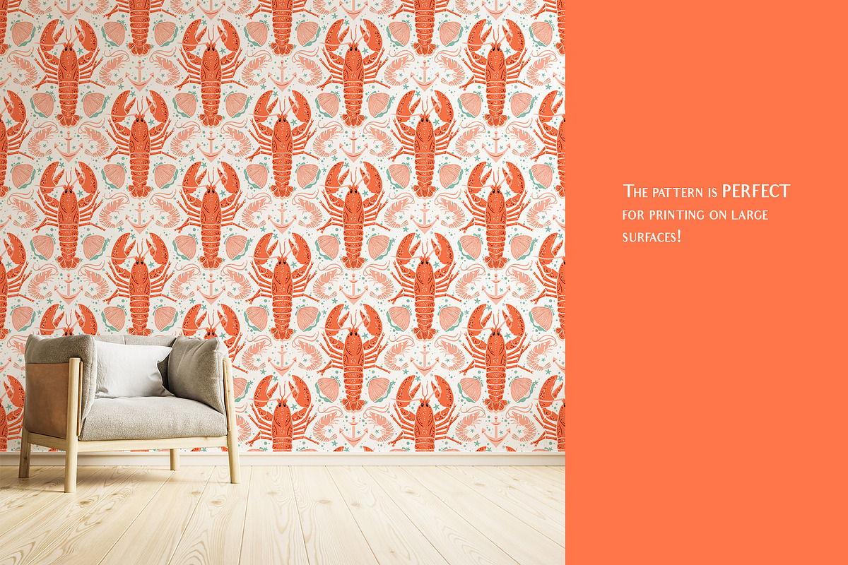 Lobster - Repeat Patterns Collection, a Pattern Graphic by Julia M. Watercolor (Photo 7 of 10)
