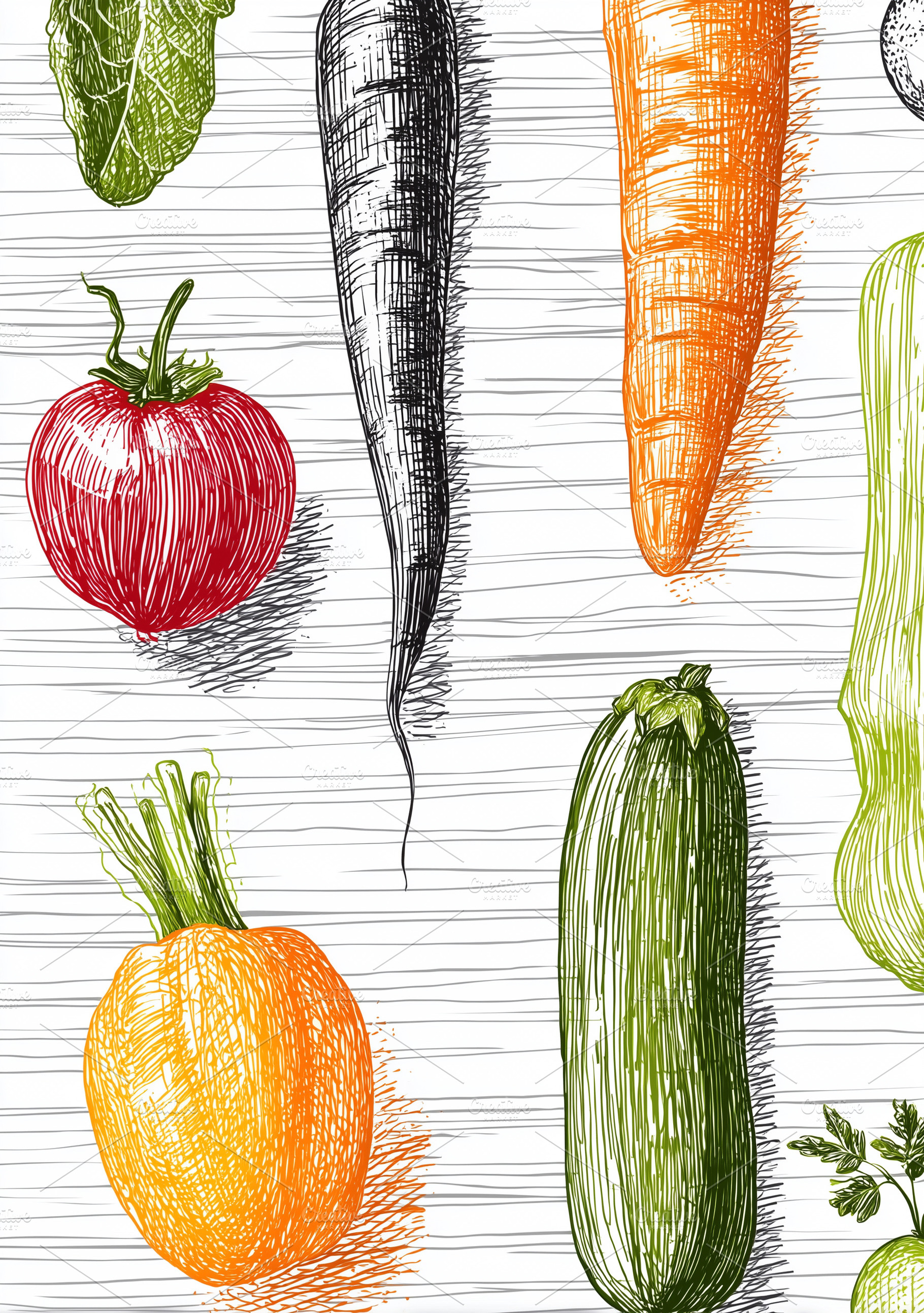Colorful vegetables on lined, a Food & Drink Photo by MistyDay