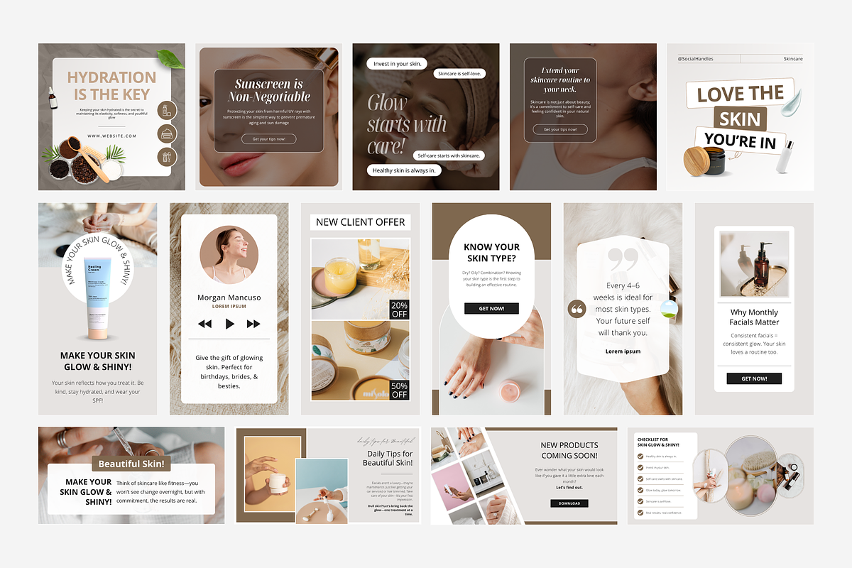 Skincare Canva Social Media Bundle, a Marketing Template by Snapybiz (Photo 3 of 10)