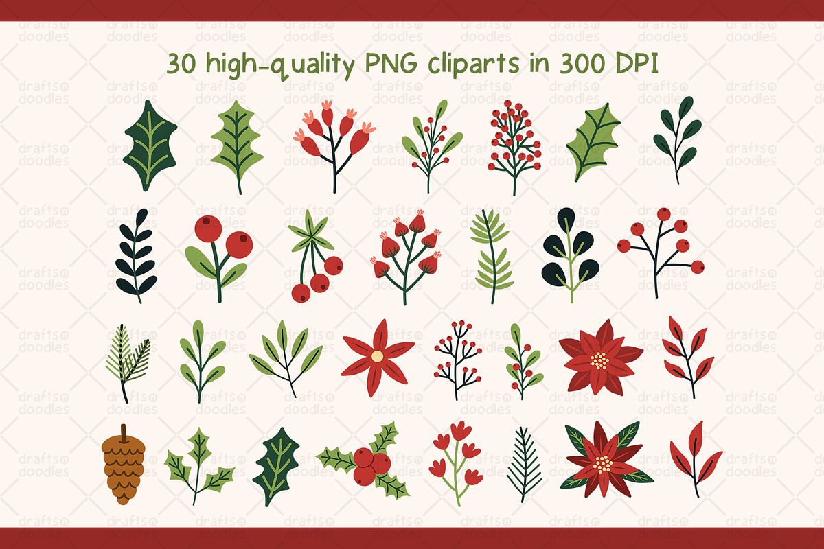 Christmas Foliage Graphic Set, a Pattern Graphic by Drafts n Doodles (Photo 2 of 6)