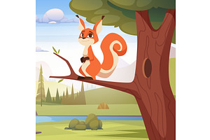 Squirrel. wild animal sitting on, an Animal Illustration by Onyx