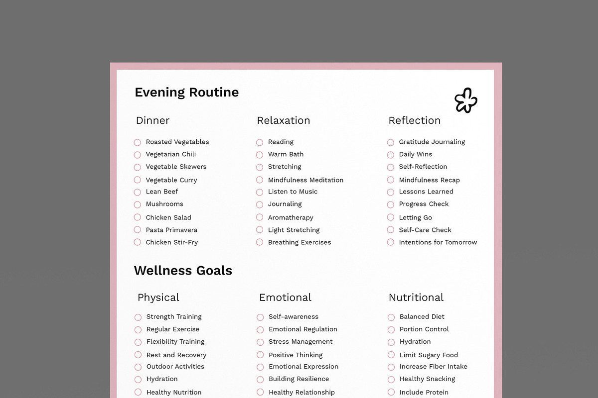 Daily Wellness Checklist Template, a Stationery Template by MightyDesign (Photo 2 of 8)