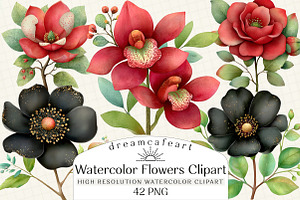Watercolor Flowers Clipart, an Illustration by DreamCafeArt