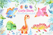 Dinosaurs watercolor, cute dino's, an Animal Illustration by RivusArt (Thumbnail 1 of 9)