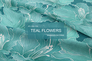 TEAL FLOWERS Seamless Patterns