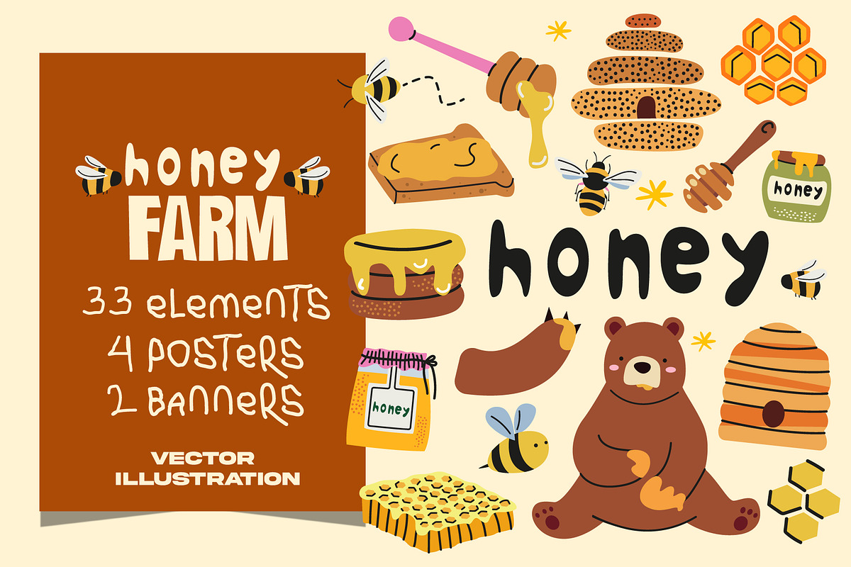 Bee Farm. Beekeeping and honey, a Food Illustration by Luamor (Photo 4 of 10)
