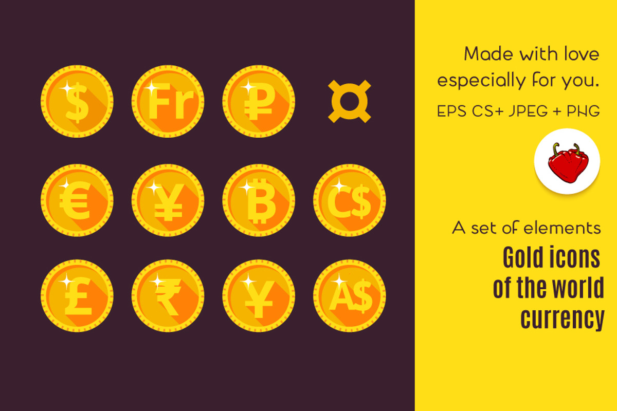 Gold icons of the world currency