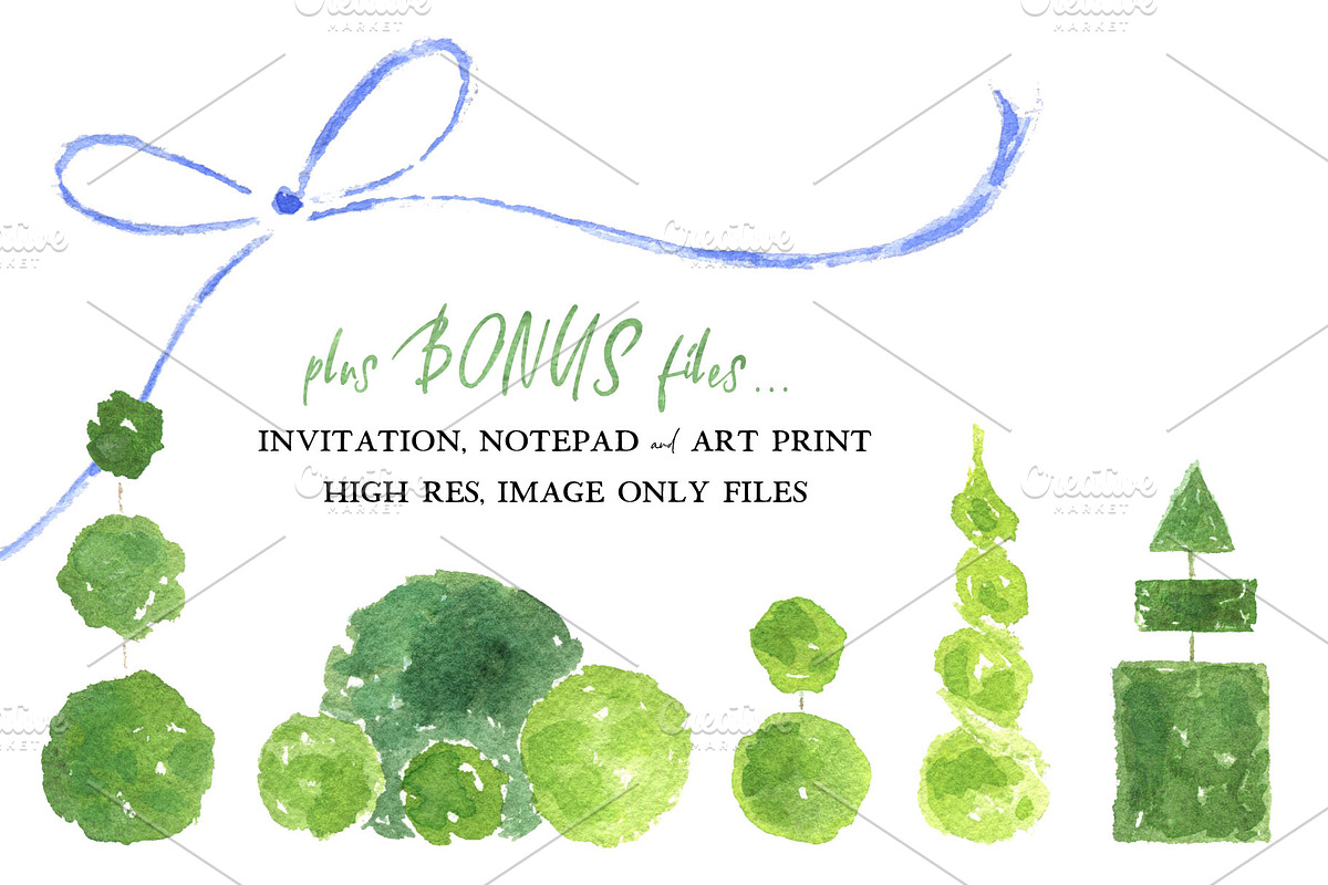 Watercolor Topiary Collection, an Illustration by thestripedchicken (Photo 3 of 6)
