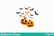 Pumpkin Cherries Png Pumpkin Bow, an Illustration by Watercolor design (Thumbnail 1 of 3)