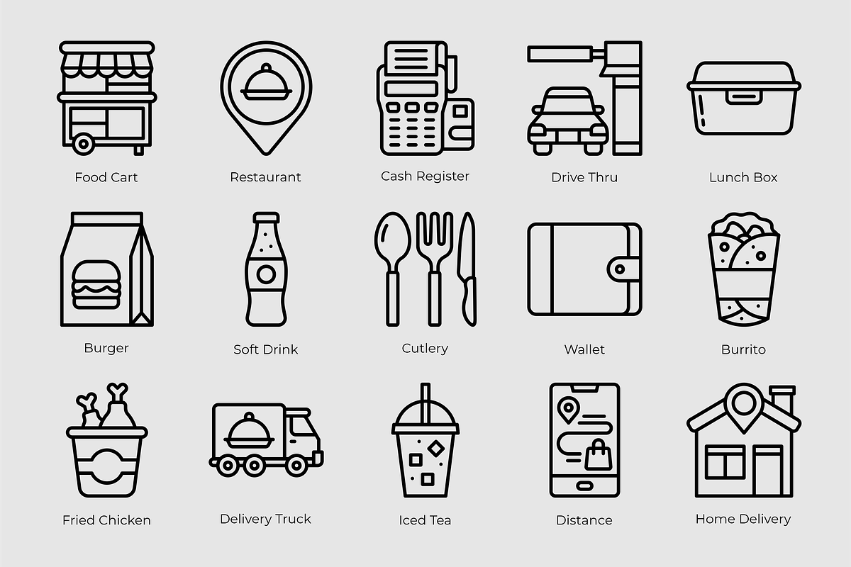 Food and Delivery Outline Icons, an Outline Icon by Tekuni (Photo 3 of 6)