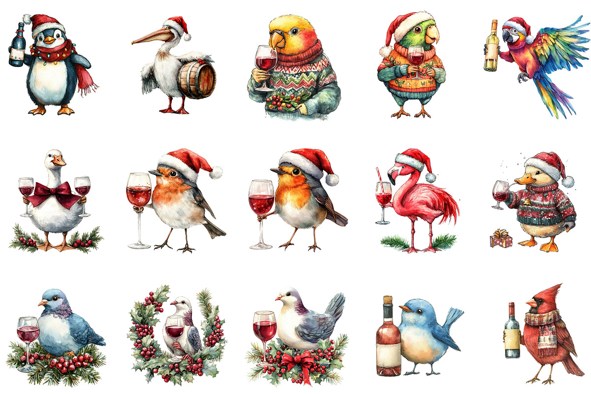 Christmas Funny Bird with Wine, an Illustration by DreamArtGraphic (Photo 2 of 5)