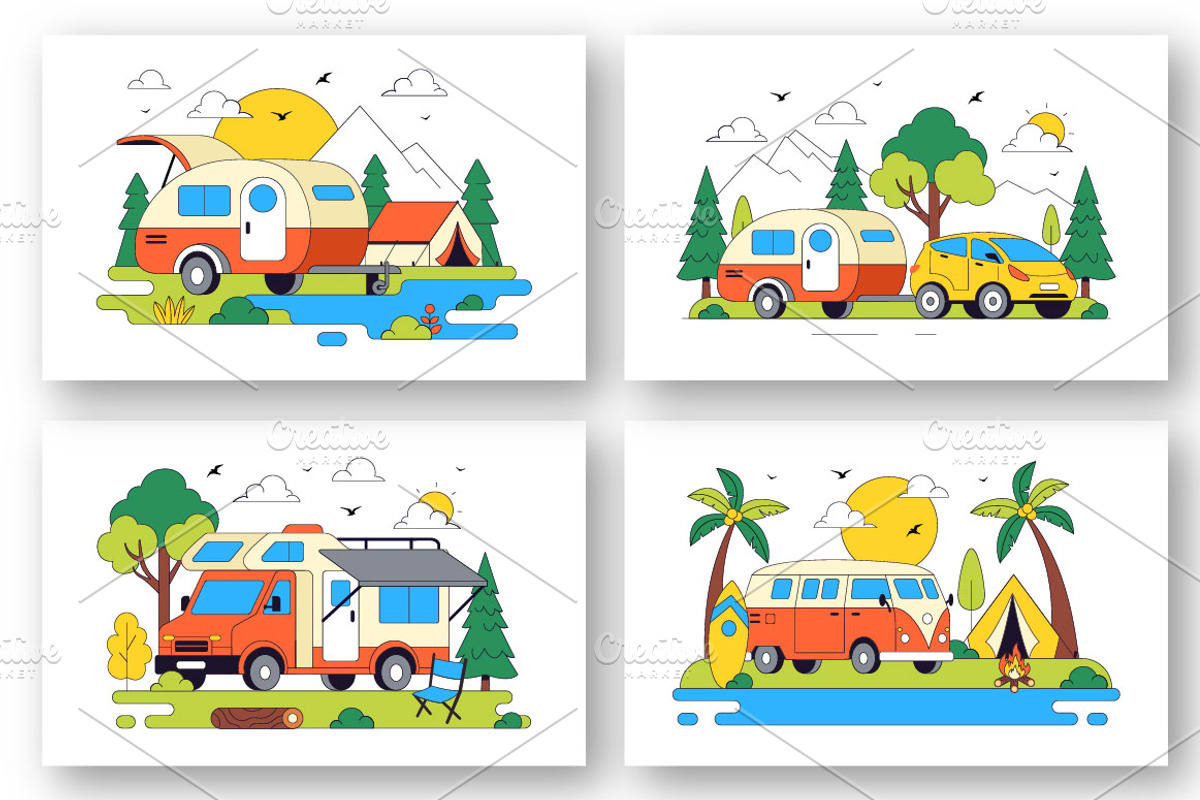 10 Camping Car Vector Illustration, a Transportation Illustration by denayunebgt (Photo 3 of 4)