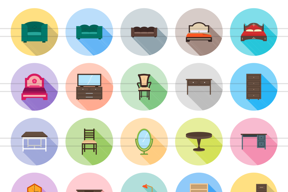 50 Furniture Flat Shadowed Icons preview 2