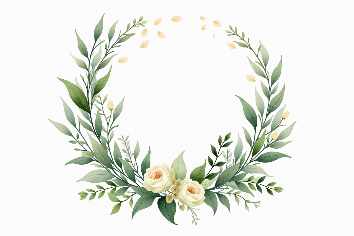 Watercolor Green Leaf Wreath Vector, an Illustration by hafijul (Photo 9 of 12)