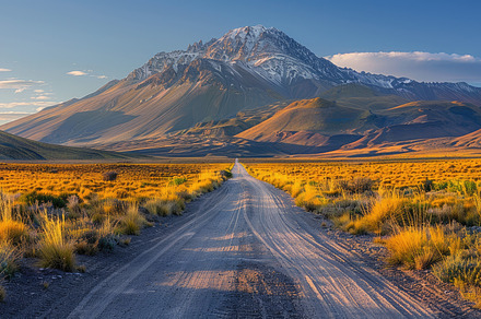 A winding dirt road leading towards, a Photo by LOGOCREATIVE