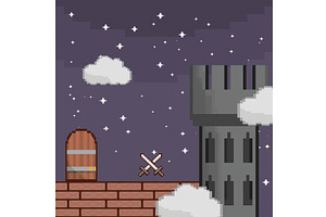 pixel art medieval screen, an Object Illustration by studiogstock