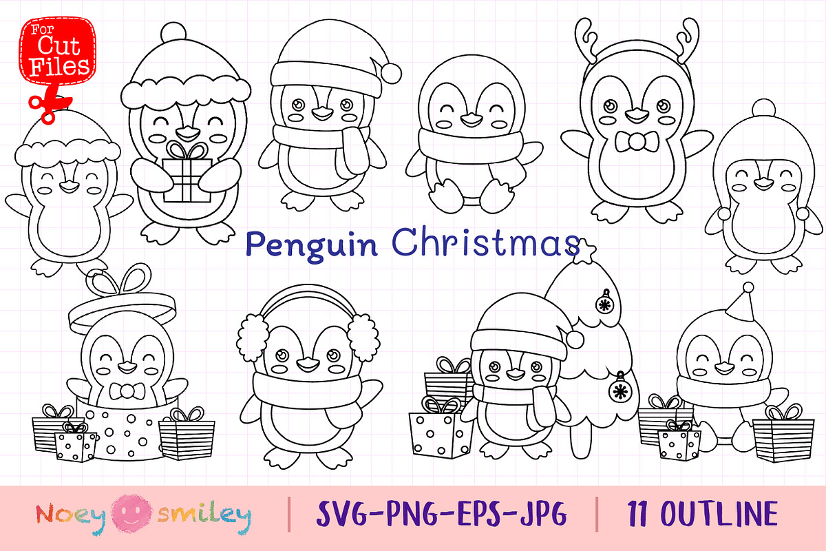 penguin christmas Outline Clipart, an Animal Illustration by Noey smiley (Photo 1 of 3)