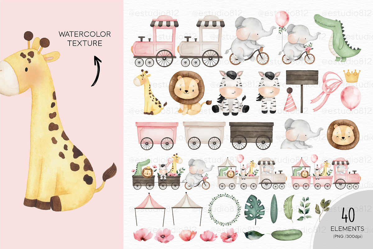 Safari pink train, an Animal Illustration by Estudio 812 (Photo 3 of 9)