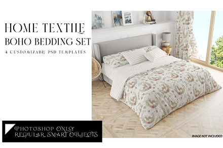 Boho Bedding Curtains & Pillow Set, a Pens & Pencil Mockup by mock-ups
